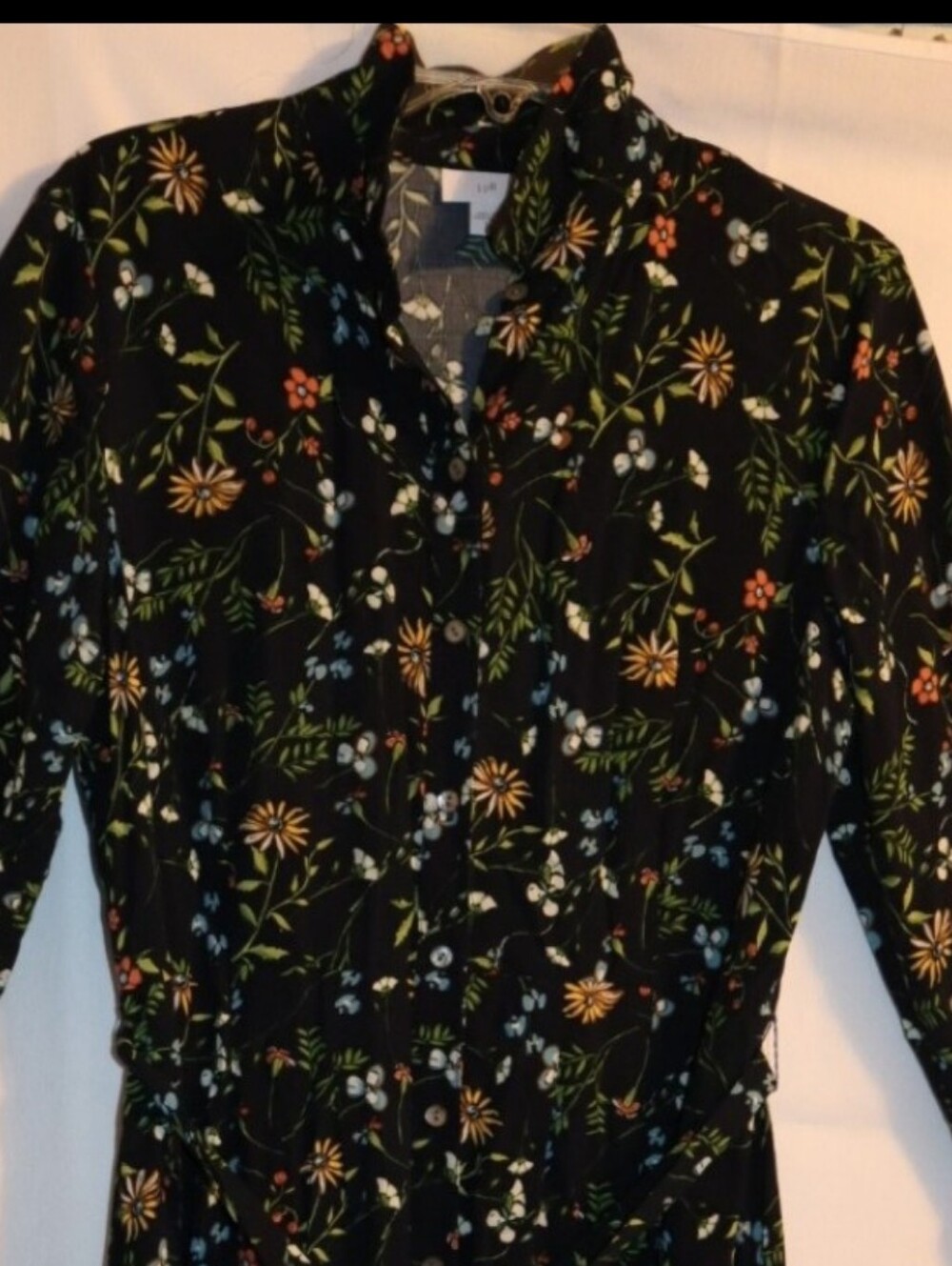 J.Jill Women’s Dark Navy Floral Long Sleeve Midi Shirt Dress Size Small - Picture 9 of 12